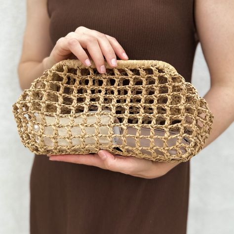 Summer Clutch Bag, Mesh Crochet, Straw Crafts, Raffia Crochet, Black Sage, Statement Clutch, Mesh Tote Bag, Oversized Clutch, Tan Handbags