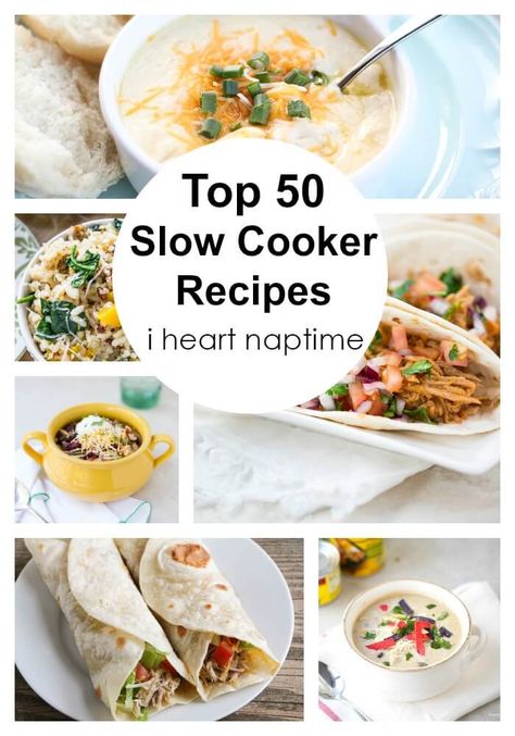 Top 50 Slow Cooker Meals - I Heart Nap Time Food Slow Cooker, Delicious Slow Cooker Recipes, I Heart Naptime, Slow Cooker Tacos, Slow Cooker Desserts, Crockpot Slow Cooker, Easy Slow Cooker Recipes, Crockpot Cooking, Recipes Slow Cooker