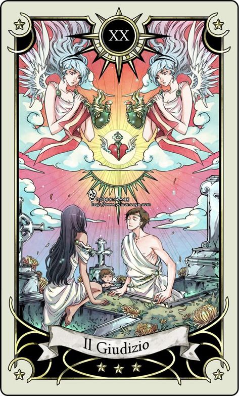 Tarot card 20- the Judgment by rann-poisoncage on deviantART Mystical Manga Tarot, Judgement Tarot Card, Tarot Card Art, Tarot Major Arcana, Oracle Tarot, Tarot Cards Art, 카드 디자인, Tarot Card Decks, Minor Arcana