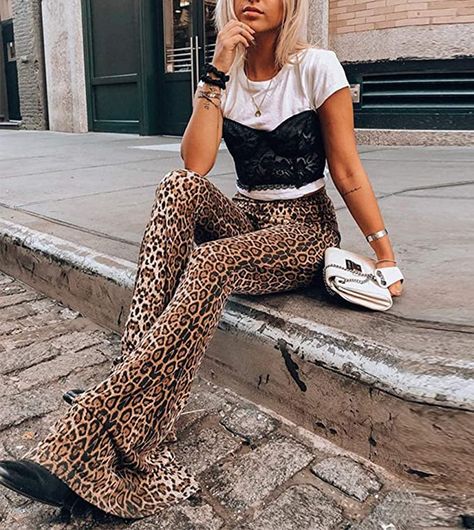 Cosmic Queen, Leopard Flares, Cheetah Design, Celana Fashion, Leopard Style, Bohemian Pants, Printed Flare Pants, Leopard Pants, Pastel Outfit