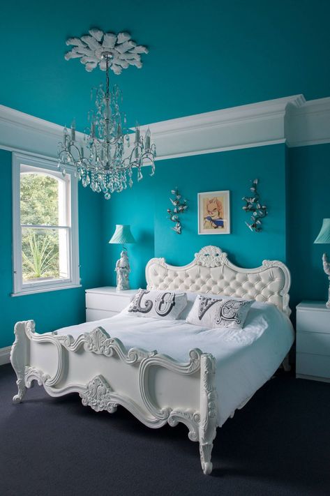 The 10 Best Paint Colors For Bedrooms Coloured Furniture, Aqua Bedrooms, Turquoise Room, Best Bedroom Colors, Bedroom Turquoise, Bedroom Color Combination, Teal Bedroom, Bedroom Blue, Teal Paint