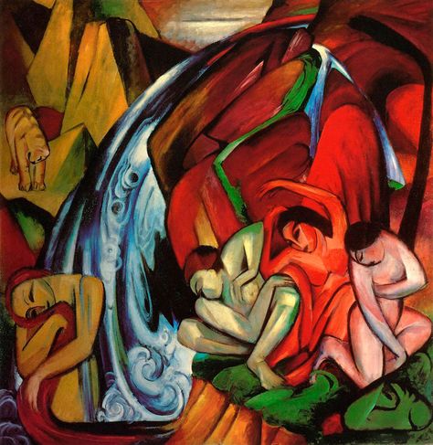 Franz Marc Paintings, Under A Waterfall, Franz Marc, Dream Painting, Art Movement, Types Of Art, Digital Art Prints, Animal Paintings, Impressionism