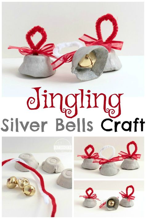 Silver Bells Craft - this is such a fun Christmas craft for kids in toddler, preschool, and kindergarten. Christmas Bell Craft, Bells Craft, Bell Craft, Jingle Bell Crafts, Peppermint Candy Ornaments, Silver Bells Christmas, Christmas Tree Ornament Crafts, December Crafts, Preschool Christmas Crafts