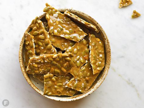 Spiced Pumpkin Seed Brittle | Sweets | feastmagazine.com Pumpkin Seed Brittle Recipe, Pumpkin Seed Brittle, Cooking The Perfect Turkey, Low Carb Granola, Seasonal Desserts, Spiced Pumpkin, Light Desserts, Creative Desserts, Pumpkin Seed