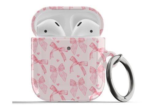 𝗗𝗘𝗦𝗖𝗥𝗜𝗣𝗧𝗜𝗢𝗡: Protect your AirPods with our Coquette Pink Bows AirPods Case! This cute AirPods case features cute pink bows and hearts on a light pink background. ∙ Impact absorbing & scratch resistant case  ∙ Wireless charging compatible ∙ Glossy or matte finish ∙ 3-piece design ∙ Materials: polycarbonate ∙ Slim and lightweight ∙ Precisely aligned port openings ∙ Includes a metal carabiner ∙ Printed in the USA ∙ 360o protection from bumps, drops, and scratches Important note: Our AirP Bow Airpod Case, Pink Airpods Case, Pink Airpods, Bows Coquette, Coquette Pink, Pink Bows, Aesthetic Cute, Apple Inc, Preppy Aesthetic