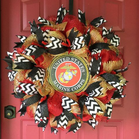 US Marines Wreath, Military Wreath, Patriotic Deco Mesh Wreath Veterans Wreath, Marine Family, Military Crafts, Military Wreath, Patriotic Wreaths, Christmas Mesh Wreaths, Yarn Wreath, Us Marine Corps, Patriotic Wreath