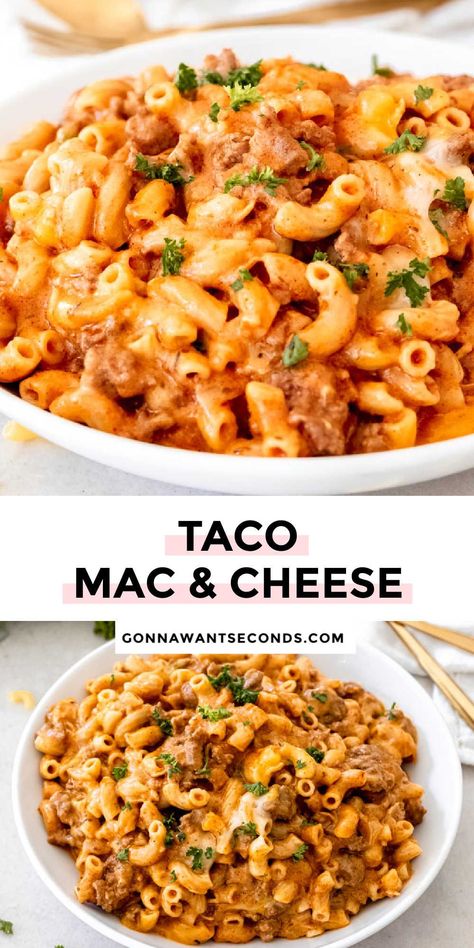 Taco Mac N Cheese, Taco Mac, Taco Mac And Cheese, Cheese Noodles, Cobbler Easy, Quick Pasta Recipes, Mexican Meals, Spicy Tacos, Ground Beef Tacos