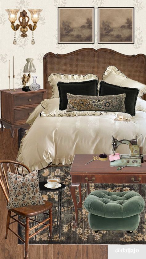 #bedroominspo #vintage #vintagebedroom #antique #interiordesign #grandmaaesthetic #grandmacore @daijajo Cottage Style Bedrooms, Parisian Bedroom, Home Design Living Room, Vintage Room, Apartment Inspiration, Bedroom Aesthetic, Dream Decor, House Inspo, Guest Bedroom