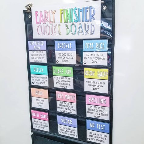 Anna | 3rd Grade Teacher on Instagram: “What are your go to early finisher options? Ours got a little make over going into 4th quarter, and I have to say I'm in love. ❤️” Early Finisher Anchor Chart, Early Finishers 3rd Grade, 4th Grade Classroom Decor, Classroom Positivity, Happy Teacher Planner, 4th Grade Classroom Setup, Counseling Classroom, 4th Grade Teacher, 3rd Grade Teacher