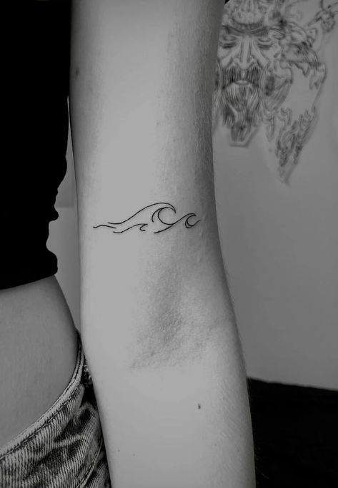 Wave Sea Tattoo, Butterfly Wave Tattoo, Wave And Rock Tattoo, Simplistic Wave Tattoo, Small Wave Tattoo Men, Ankle Tattoo Wave, Wave Ocean Tattoo, Beach Wave Tattoos For Women, Delicate Wave Tattoo