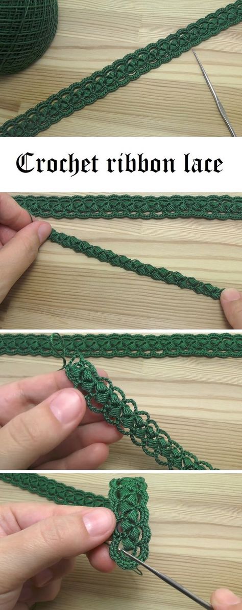 Crochet Ribbon Lace Tutorial Cordon Crochet, Lace Tutorial, Crochet Ribbon, Confection Au Crochet, Crochet Cord, Crochet Lace Pattern, Crochet Simple, Crochet Borders, Crochet Diy