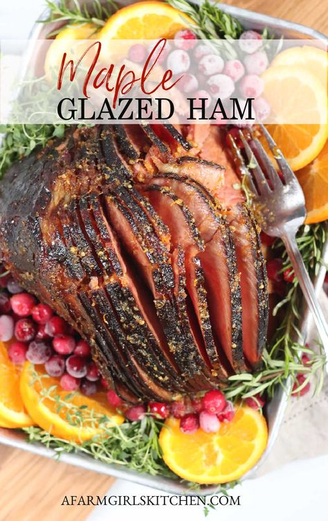 Maple Glazed Ham has the fragrance of pure maple syrup and holiday spices of cloves and orange. Juicy baked ham is covered in a sticky maple glaze. #glazeforham #hamglaze #glazedham #maple #honeyham #Christmasrecipes #ham Maple Ham, Orange Glazed Ham, Honey Ham Glaze Recipe, Maple Glazed Ham, Holiday Ham Recipes, Ham Glaze Brown Sugar, Ham Glaze Recipe, Honey Glazed Ham, Holiday Ham