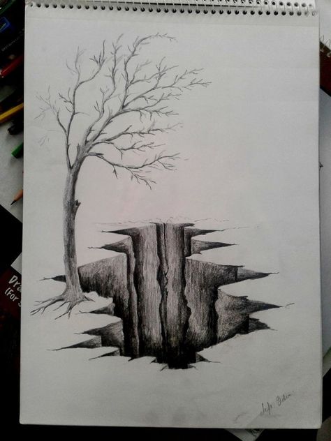 Background Design Sketch, Pencil Art Drawings Realistic Landscape, Nature Drawing Pencil, Landscape Pencil Drawings, Optical Illusion Drawing, Illusion Drawings, Pencil Sketch Drawing, Nature Art Drawings, 3d Art Drawing