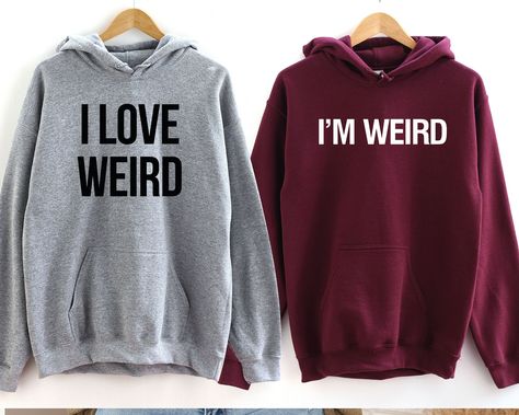 "Funny Couple Shirt,I Am Weird I Love Weird Shirt, Valentines Day Outfit For Couples, Valentines Gift, Hubby Wifey Shirt, Matching Couple Tee BLACK TEXT is used by White, Sand, and Athletic Heather. WHITE TEXT is used by Other Colored Shirts. GILDAN Unisex hoodies are made of premium quality material. The garment Gildan Heavy Blend fits perfectly and feels soft and comfortable. The colours of vinyl and the garment can be chosen according to your taste. We care about: - You, therefore our vinyl w