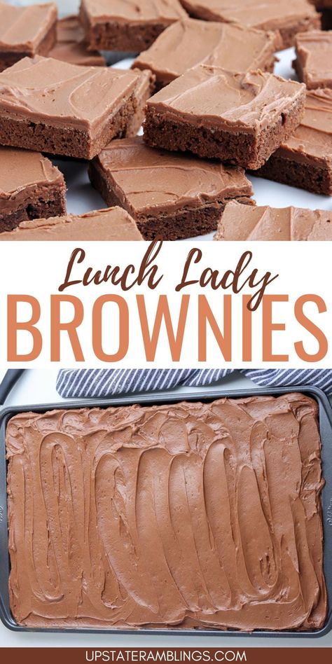 Relive the magic of your childhood lunches with these classic Lunch Lady Brownies! Perfectly fudgy and delightfully sweet, these brownies are sure to bring back fond memories of the school cafeteria. Make a batch today and enjoy a nostalgic treat that's perfect for sharing. Lunch Box Brownies, Jelly Roll Pan Brownies, Lunch Ladies Brownies, Lunchroom Ladies Brownies, Lunch Lady Recipes School Lunchroom, Lunch Lady Brownies Sheet Pan, Lunch Room Ladies Brownies, Lunchlady Brownies, Lunch Lady Brownies Recipe