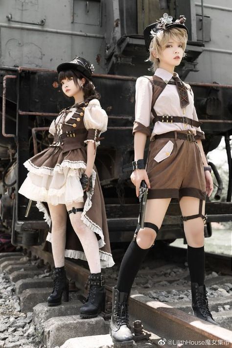 Steampunk Female Outfits, Female Steampunk Outfit, Train Conductor Outfit, Steampunk Reference, Steampunk Female, Steampunk Dresses, Steampunk Train, Steampunk Clothes, Steampunk Outfits