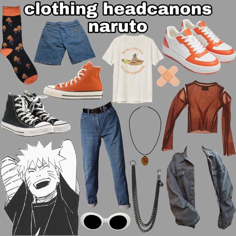 Clothing Headcanons Anime, Character Inspired Outfits Anime, Naruto Inspired Outfits, Casual Cosplay Anime, Otaku Outfit, Anime Headcanons, Naruto Clothing, Cars Clothes, Genderless Fashion