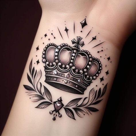 Crown Tattoo Ideas, Crown Tattoos For Women, Wrist Tattoo Cover Up, Purple Tattoos, Tattoos To Cover Scars, Crown Tattoo Design, Rose Tattoos For Women, Tattoos For Girls, Pretty Hand Tattoos