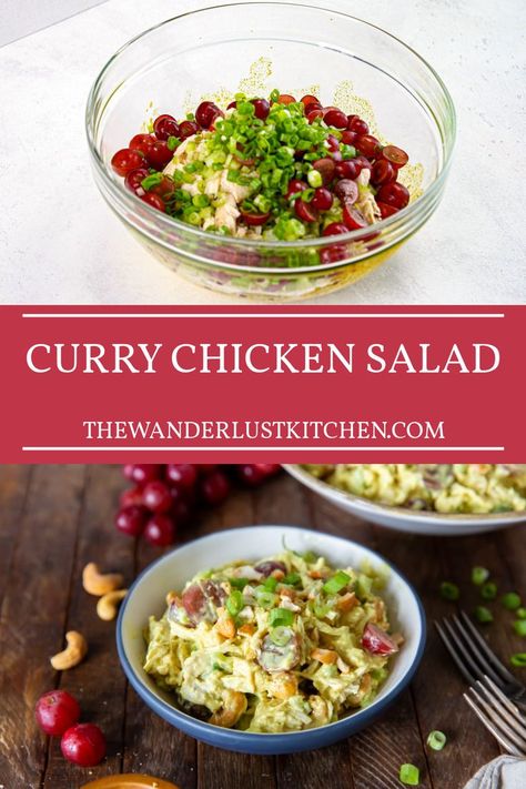 This Curry Chicken Salad recipe is a delicious blend of chicken, savory curry powder, sweet grapes, scallions, celery and cashews for a side dish, snack or a great sandwich. Curry Chicken Salad Recipe, Savory Potato Salad, Curry Chicken Salad, Grape Recipes, Chicken Curry Salad, Lemon Pepper Seasoning, Chicken Salad Recipe, Chicken Salad Sandwich, Vegan Curry