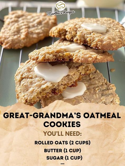 Martha's Recipes Loaded Oatmeal Cookies Recipe, Quaker Oats Oatmeal Cookies, Cookies Recipes Easy, Homemade Oatmeal Cookies, Oatmeal Lace Cookies, Best Oatmeal Raisin Cookies, Oatmeal Cookies Easy, Iced Oatmeal Cookies, Cookie Recipes Oatmeal Raisin