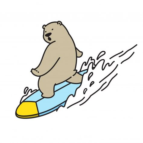 Bear surf cartoon | Premium Vector #Freepik #vector #wave #sport #character #cartoon Surfing Cartoon Illustrations, Surfing Illustration Graphic Design, Animal Surfing, Surf Cartoon, Surfing Cartoon, Surfing Illustration, Waves Cartoon, Cartoon Sports, Surfing Art