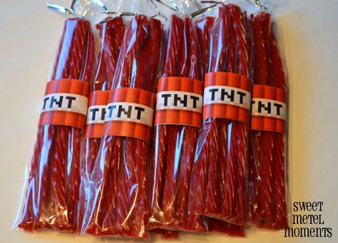 Minecraft Party - TNT Licorice Treats by Sweet Metel Moments Fortnight Party, Teen Titans Birthday Party, Deadpool Birthday, Incredibles Birthday Party, Fort Nite, Minecraft Party Decorations, Minecraft Birthday Cake, Nerf Birthday Party, Fortnite Party