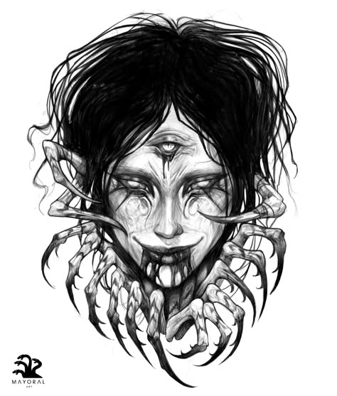 ArtStation - Spider head, Alan Mayoral Demon Face Drawing, Spiders Art, Spider With Human Head, Spiders Drawing, Lady Head Spider Tattoo, Spider Draw, Creepy Spider Art, Scary Insect Drawing, Creepy Insects Drawing