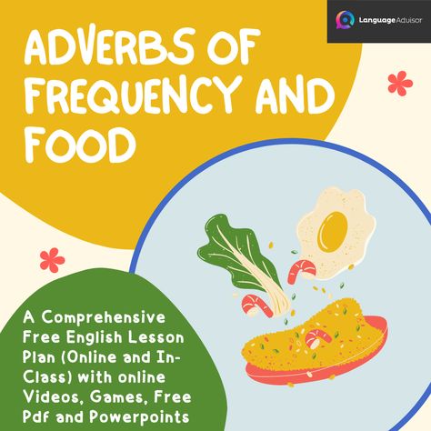 Adverbs of Frequency and Food - Lesson Plan for Young Learners: A Comprehensive Free English Lesson Plan (Online and In-Class) with online Videos, Games, Free Pdf and Powerpoints Adverb Of Frequency, Adverbs Game, Food Lessons, Free English Lessons, English Lesson Plans, Food Vocabulary, Spelling Games, Learn To Spell, Vocabulary Building