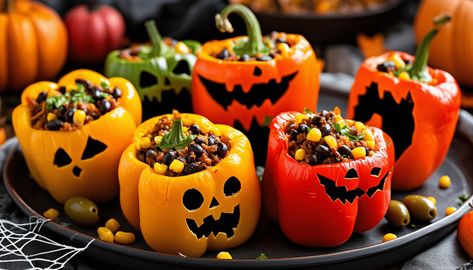 Welcome to my kitchen where today we're diving into a fun and festive recipe perfect for Halloween! Imagine turning ordinary bell peppers into creepy little jack-o'-lanterns that are not only adorable but also deliciously filled with a savory mixture. This Spooky Stuffed Peppers recipe is sure to be a hit… Jack O Lantern Stuffed Peppers, Grilled Cheese Recipes Easy, School Cookies Recipe, Easy Halloween Recipes, Fun Halloween Party Food, Easy Grilled Cheese, Welcome To My Kitchen, Stuffed Peppers Recipe, Easy Zucchini Recipes