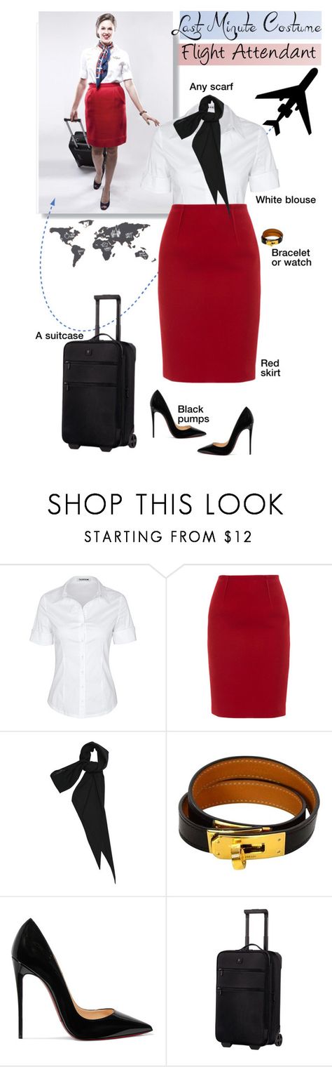 "Last-Minute Halloween Costume: Flight Attendant" by dooda13 ❤ liked on Polyvore featuring Paule Ka, HermÃ¨s, Christian Louboutin, Victorinox Swiss Army, Luckies, halloweencostume and DIYHalloween Teacher Appreciation Lunch, Flight Attendant Costume, Become A Flight Attendant, Flight Attendant Life, Diy Kostüm, Paule Ka, Victorinox Swiss Army, Last Minute Halloween Costumes, Girl Birthday Party