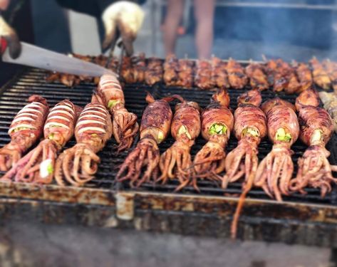 Bbq Squid, Bbq Octopus, Bbq Octopus Recipe, Spicy Octopus Korean, Bbq Squid Grilled Calamari, Octopus Sashimi, Grilled Squid, Bbq Seafood, Ramen Shop