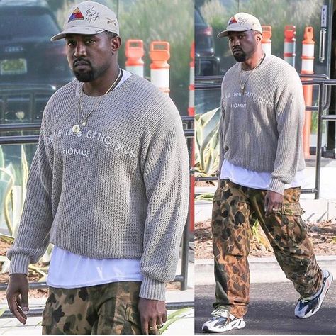 'Ye fit, short oversized knitwear with loose pant. Kanye West Fashion, West Outfit, Kanye West Outfits, Oversized Knitwear, Kanye West Style, Loose Pants, Fashion Streetwear, Hip Hop Fashion, Kanye West