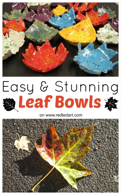 Red Ted Art, Air Drying Clay, Autumn Craft, Diy Leaves, Balloon Crafts, Autumn Activities For Kids, Leaf Bowls, Leaf Crafts, Real Leaves