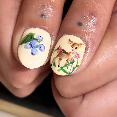 Tyler :) (@puttheminacoffin) • Instagram photos and videos Deer On Nails, Fawn Nails, Svt Nails, Farm Nails, Deer Nail Art, Deer Aesthetic, Deer Nails, Boyle Heights, Spring Fruit