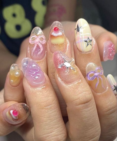 Pudding Nails, Nails Yellow, Hippie Nails, Pretty Gel Nails, Really Cute Nails, Soft Nails, Trendy Nail Art, Kawaii Nails, Cute Nail Art