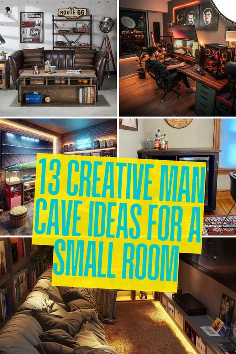 Thinking a man cave is only possible in a big space? Think again! Transform even the smallest room into your personal retreat with these clever, compact ideas. From wall-mounted TVs and fold-down desks to mini fridges and compact recliners, we’ve rounded up 13 genius ways to create the ultimate man cave without sacrificing style or functionality. Ready to craft a space that's all about you? Dive into these ideas and make that small room your favorite hideaway. Small Man Cave Ideas Room Bedrooms, Small Hidden Room Ideas, Small Space Man Cave, Small Room Man Cave Ideas, Tiny Man Cave, Small Space Room Ideas, Man Cave Ideas Room, Man Cave Storage, Small Man Cave Ideas