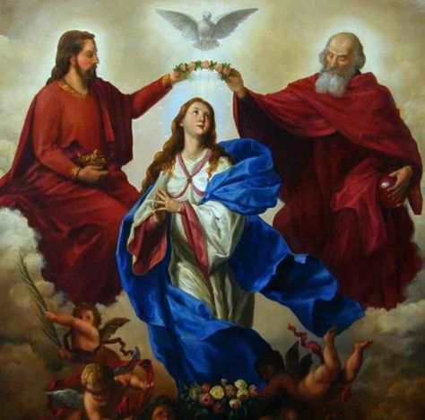 The crowning of Mary in Heaven Coronation Of Mary Queen Of Heaven, The Coronation Of Virgin Mary, Crowning Of Mary, Bible Artwork, Assumption Of Mary, Catholic Doctrine, Virgin Mary Art, Jesus And Mary, Blessed Mary