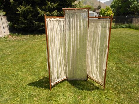 Antique Lace Victorian 3 Panel Oak Stick and Ball Dressing Room Divider Screen