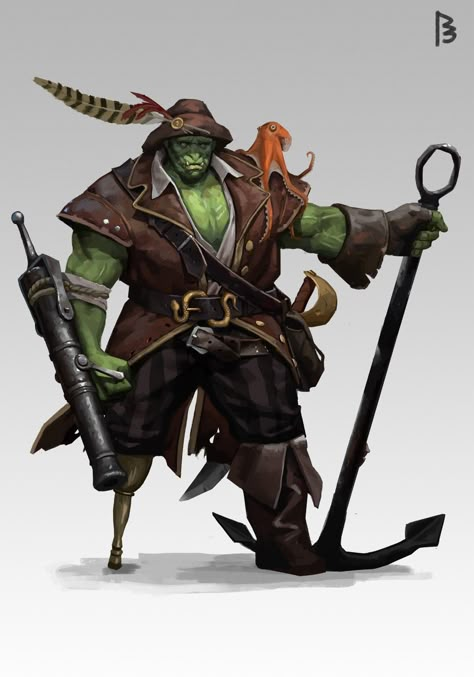 Orc Pirate, Pirate Art, Fantasy Role Playing, Alien Concept Art, Cyberpunk Character, Dungeons And Dragons Characters, D&d Dungeons And Dragons, Dungeons And Dragons Homebrew, Arte Fantasy