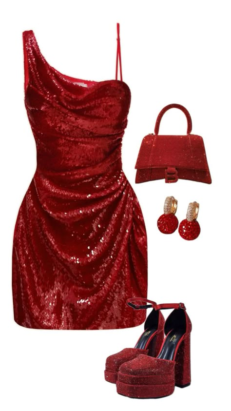 Sparkly Dress Outfit, Chic Outfits Edgy, Job Clothes, Sparkly Outfits, Movie Inspired Outfits, Trendy Prom Dresses, Evening Outfits, Red Outfit, Kpop Fashion Outfits