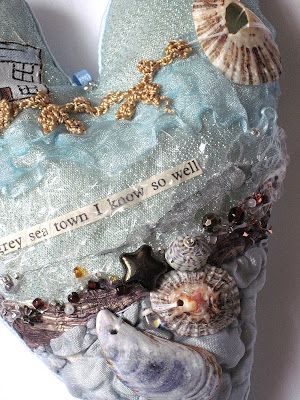 CAROLYN SAXBY MIXED MEDIA TEXTILE ART Carolyn Saxby, Sea Town, Mixed Media Textile Art, A Level Textiles, Mixed Media Textiles, Fabric Hearts, Fibres Textiles, St Ives, Natural Forms