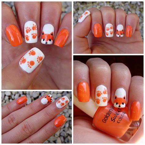 Fall Fox Nails, Fox Nails Designs, Insane Nails, Cubs Nails, Fox Nail Art, Peach Colored Nails, Fox Nails, Kylie Nails, What Does The Fox Say