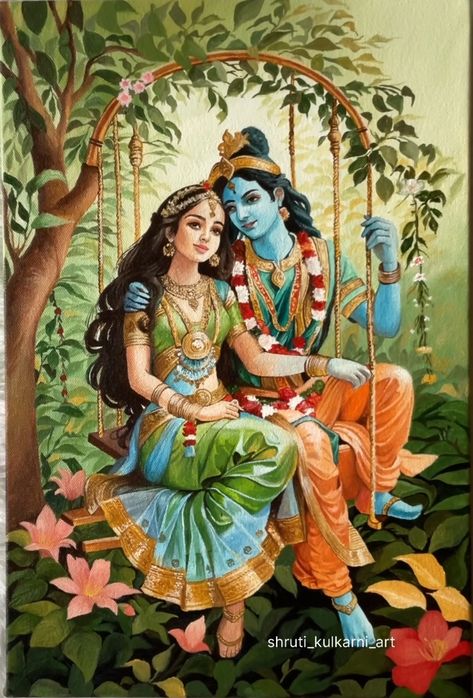 Painting Radha Krishna Indian Art, Radha Krishna Realistic Painting, Radha Krishna Drawing Water Colour, Radha Krishna Poster Color Painting, Pichwai Radha Krishna, Radha Krishna Wallpaper Paintings, Janmastami Paintings, Radha Krishna Illustration Art, Krishna And Radha Drawing