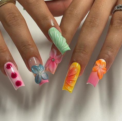 Aloha Nails, Dope Nail Designs, Short Square Acrylic Nails, Vacation Nails, Nails Only, Unique Acrylic Nails, Square Acrylic Nails, Fire Nails, Funky Nails