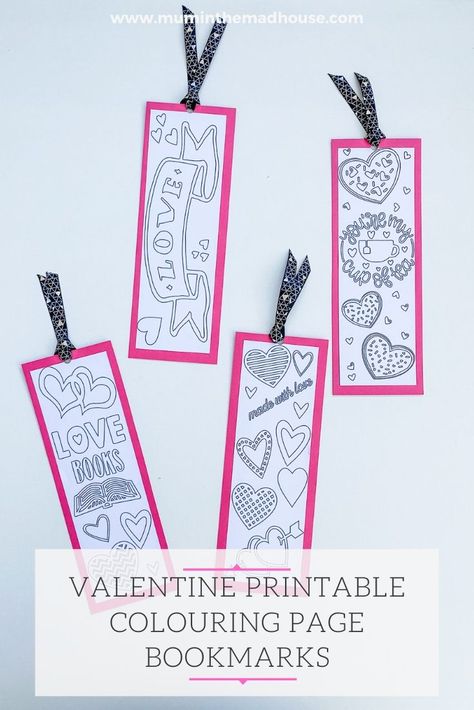 Let's here it for the love of books - Valentine Printable Colouring Page Bookmarks. Adorable Valentine to pass out in class! Print Valentine Bookmarks for school parties. Free printable bookmarks for kids to color Book Lovers Crafts, Free Coloring Bookmarks, Free Printable Bookmarks To Color, Printable Valentine Bookmarks, Colouring Bookmarks, Printable Bookmarks To Color, Bookmarks To Color, Crafts Valentines Day, Valentines Bookmarks