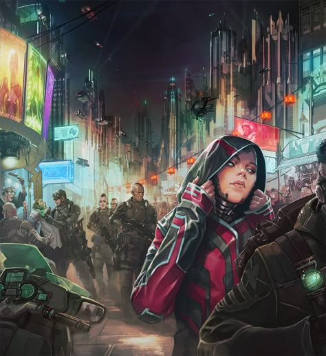 Terminal Directive - Android: Netrunner, Adam Schumpert on ArtStation at https://www.artstation.com/artwork/2xE8Yy Art Cyberpunk, Cyberpunk Rpg, The New Batman, Fiction Idea, Cyberpunk Aesthetic, Cyberpunk City, Mikasa Ackerman, Cyberpunk Character, Cyberpunk Style