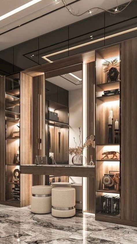 (paid link) Shop for makeup room furniture online. Modern Closet Designs, Minecraft Decoration, Dream Closet Design, Walk In Closet Design, Dressing Table Design, Luxury Closets Design, Modern Closet, Modern Luxury Bedroom, Modern Bedroom Interior