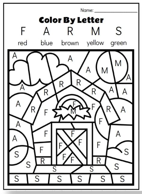 Farm Animal Printables, Animal Kindergarten, Color By Letter, Printables Preschool, Farm Theme Preschool, Farm Coloring Pages, Farm Preschool, Kindergarten Coloring Pages, Animal Printables