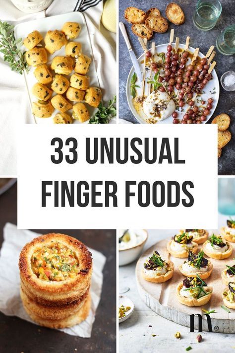 Try these unusual appetizers for your next gathering. These unique and easy-to-make snacks are perfect for any party. From cold appetizers to hot bites, find the perfect recipes to suit your needs. Save this pin to your Appetizer Recipes Easy board and check out the article for more details. Creative Finger Food, Finger Food Lunch Ideas, Finger Foods Healthy, 1920 Food, Unusual Appetizers, Party Food Snacks, Snacks Board, Classy Appetizers, Brunch Weddings