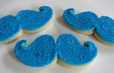 Glittery Moustache Cookies Moustache Cake, Mustache Cookies, Moustache Party, Mustache Baby Shower, Mustache Party, Blue Cookies, Cookie Favors, Blue Food, Baby Shower Cookies